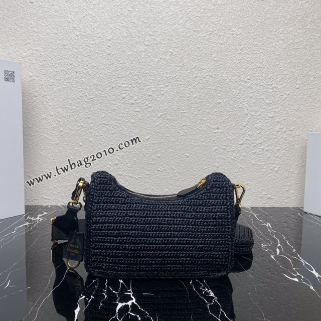 Prada專櫃新款草編三合一女包 1BH204 普拉達純手工編織女款單肩斜挎包 csp1567